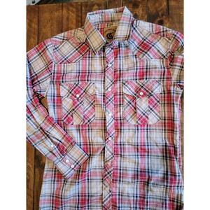Coevals Club Western Snap Shirt Mens Small Red White Black Plaid Excellent Pearl
